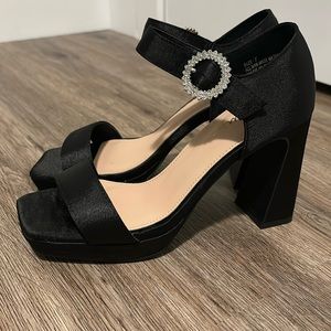 Satin Rhinestone Block Heels